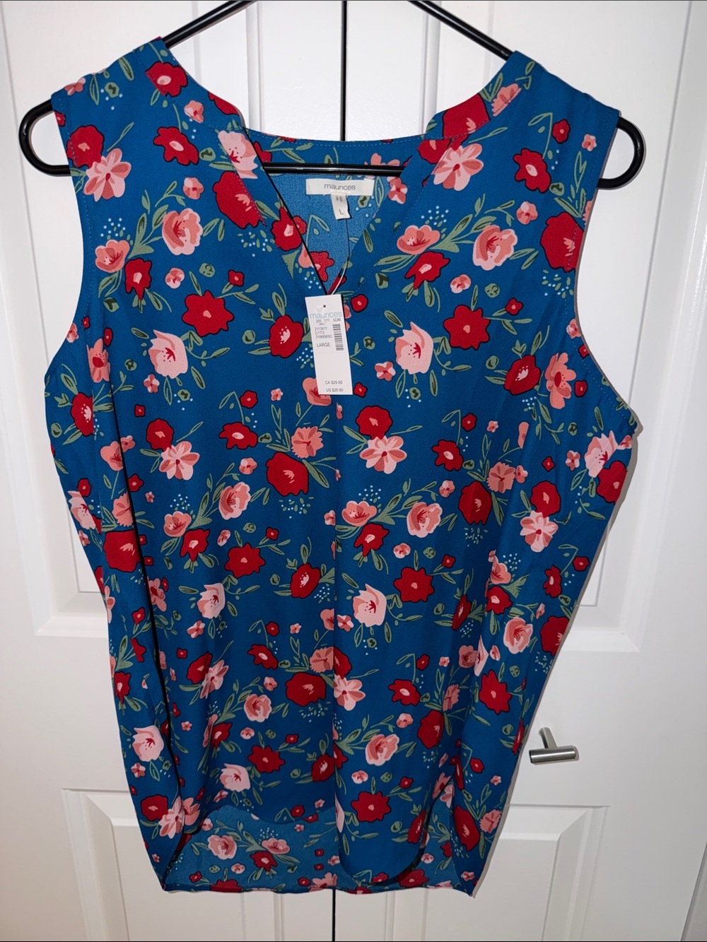 Maurices Teal Floral Sleeveless Top with Red and Pink Accents